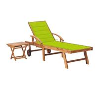 Homgoday Tumbona con mesa y cojín, tumbona de jardín, tumbona de playa, balcón, respaldo ajustable, para jardín, terraza y balcón, madera maciza de teca