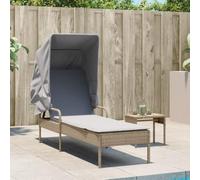 Homgoday Tumbona con techo y mesa, tumbona de jardín, tumbona de relajación, tumbona de playa con respaldo ajustable, tumbona para jardín, terraza, balcón, beige, poliratán