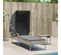 Homgoday Tumbona con techo y mesa, tumbona de jardín, tumbona de relajación, tumbona de playa con respaldo ajustable, tumbona para jardín, terraza, balcón, gris claro, poliratán