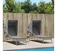 Homgoday Tumbona de jardín con techo extensible y mesa de jardín de 4 posiciones, respaldo ajustable, muebles de jardín, tumbona de jardín, tumbona de playa, color beige