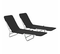 Homgoday Tumbonas Plegables 2 Unidades Acero y Tela Negras Tumbona Jardin tumbonas Jardin Exterior Tumbona de Playa Sillón de Relajante