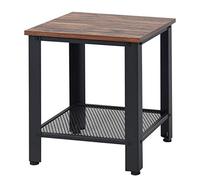 HOMGX - Mesa auxiliar pequeña, mesa auxiliar de 2 niveles con pies ajustables, mesita de noche industrial con estante de almacenamiento y marco de metal, mesa de sofá de estilo vintage para espacios