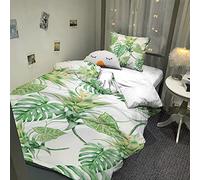 HOMHOMHA Di Foglie di Palma - Juego de sábanas para cama individual, diseño tropical verde decorativo, 100% microfibra, para adultos, 150 x 200 cm, funda nórdica y 50 x 80 cm, juego de fundas de