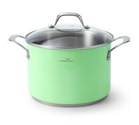 HOMICHEF Olla de acero inoxidable sin níquel de 6,6 L de color verde menta - No tóxica de 24 CM con tapa de vidrio - Olla para sopa de inducción resistente sin revestimiento