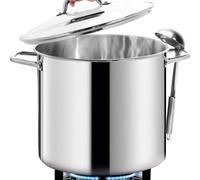 HOMICHEF Olla grande de acero inoxidable sin níquel con tapa (31 cm, 22,5 litros) - Gran olla de inducción pulida a espejo para una cocina saludable