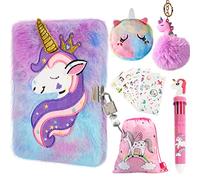homicozy Diario Secreto Niña, 11 Piezas Unicornio Libreta de Peluche con Candado, 160pp Doble-cara A5 Cuaderno con Bolígrafo Multicolores, Pegatinas, Regalo de Niña para 4 5 6 7 8 9 Años