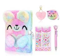 Homicozy Diario Secreto Niña, Libreta con Llave y Candado para Niña y Chicas, Cuaderno Privado con Monedero, Pulsera de Estrella,Bolígrafo Multicolores, Pegatinas Decorativa, Llavero Peludo para Chica