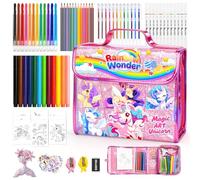 homicozy Juego de 106 rotuladores perfumados lavables con estuche de lápices de unicornio con purpurina, juegos para colorear para niños de 4-6-8 años, artes y manualidades para niños, regalos de