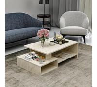 HOMIDEA DUX - Mesa baja de salón - Material de madera - Mesa de sofá - Mesa de café moderna en un diseño de moda con estante (Travertino)