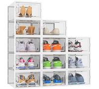 HOMIDEC 12 pcs Cajas de Zapatos, Organizador Zapatos de Plástico Transparente Apilables, Contenedores Organizadores de Zapatos con tapas para Mujeres/Hombres,Blanco