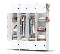 Homidec, Armario guardarropa modular portátil de 20 cubos con 3 barras para colgar ropa, 35 x 45 cm, compartimentos más profundos de plástico para montar, mueble para dormitorio, blanco