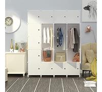 HOMIDEC Armario Modular con Puertas, Armario de Ropa de 20 Compartimentos para Dormitorio, Guardarropa portátil con 3 Barras para Colgar, Blanco