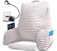 Homie Almohada de lectura con luz de lectura y soporte de muñeca, tiene reposabrazos y soporte de espalda para reposo en cama, descansar, leer, trabajar en el portátil, ver la televisión, blanca