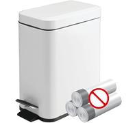 Homie Bote de basura rectangular de 5 litros con cierre suave, revestimiento y tapa antideslizantes, para uso como mini canasta de basura, contenedor de basura delgado (blanco brillante)