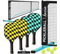Homie Juego de red portátil para pickleball con 4 palas, 4 bolas, bolsa de transporte de mochila, tamaño reglamentario de 22 pies, fácil instalación para interiores y exteriores, marco de metal