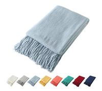 Homiest Manta Decorativa de Punto con Flecos, Suave y acogedora Manta con borlas para sofá, Cama (Azul Claro, 50 x 60 Pulgadas)