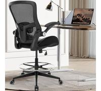 HOMIFYCO Silla de oficina alta con reposabrazos abatibles, silla de escritorio de pie con altura de mostrador, sillas de oficina con reposapiés y soporte lumbar ajustable, color negro