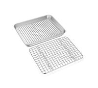 Homikit Bandeja de Horno con Rejilla de Enfriamiento, Rectangular Bandeja para Asar de Acero Inoxidable, 23 x 17 x 2,5 cm, Mini Bandeja para Hornear, Servir Alimentos, Apta para Lavavajillas