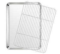 Homikit Bandeja de horno de acero inoxidable con rejilla de enfriamiento, bandeja rectangular con rejilla para hornear, rejilla para tartas, 40,5 x 30,5 x 2,5 cm, pulida brillante, para hornear