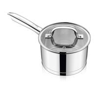 Homikit Cacerola con mango de 18 cm, 2,8 L, acero inoxidable, con tapa de cristal, olla de inducción con base de 3 capas para todo tipo de cocinas, apta para cocinar, sin pintar y apta para
