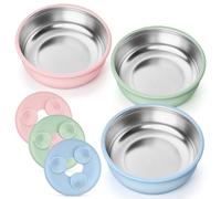 Homikit Cuenco para bebé con ventosa, 3 piezas de acero inoxidable para papilla de bebé, ventosas para bebés con funda de silicona antideslizante, apto para lavavajillas (verde, azul, rosa)