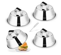 Homikit Juego de 4 campanas de acero inoxidable para hamburguesas con mango de silicona resistente al calor, juego de campanas para hamburguesas, carne, teppanyaki, interior y exterior, apto para