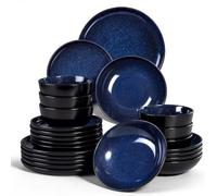 Homikit Juego de vajilla para 6 personas, 24 piezas, vajilla de gres, esmalte reactivo, con plato llano, plato de postre, platos hondos, cuencos para cereales, microondas y lavavajillas