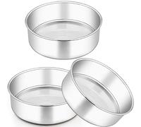 Homikit Molde redondo de 20 cm, acero inoxidable pulido, juego de 3, 7 cm de profundidad, molde para tartas de alta calidad, inoxidable y no tóxico, apto para lavavajillas