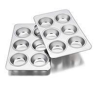 Homikit Moldes para muffins de acero inoxidable, juego de 6 moldes para hornear magdalenas, 2 unidades, para 6 magdalenas, pudding brownies, 29 x 18 cm, apto para lavavajillas