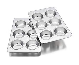 Homikit Moldes para muffins de acero inoxidable, juego de 6 moldes para hornear magdalenas, 2 unidades, para 6 magdalenas, pudding brownies, 29 x 18 cm, apto para lavavajillas