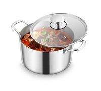 Homikit Olla grande de 24 cm, 5,3 L, para inducción, de 3 capas, de acero inoxidable, para todo tipo de cocinas, acero inoxidable pulido, con tapa de cristal, apta para lavavajillas