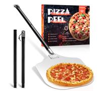 Homikit Pala para pizza, mango extraíble de 85 cm y 42 x 30 cm, rectangular, gran superficie, espátula para pizza, pala de aluminio anodizado duro, para horno, barbacoa, horno de piedra, fácil