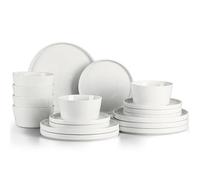 Homikit vajilla de gres de 18 piezas, vajilla para 6 personas, vajilla con platos de postre, cuencos para cereales, blanco clásico moteado, lavable en lavavajillas