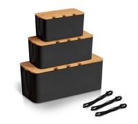 HOMIKLSA 3 Cajas Organizadoras de Cables con Tapa de Bambú - Gestor de Cables Multiusos para Oficina, Televisión y Escritorio (Negro)