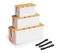 HOMIKLSA 3 Cajas Organizadoras de Cables con Tapa de Bambú - Gestor de Cables Multiusos para Oficina, Televisión y Escritorio (Blanco)