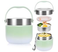 HOMIKLSA Recipiente térmico para alimentos, 1200 ml, cuenco térmico con tapa, recipiente para calentar alimentos, fiambrera térmica a prueba de fugas con cuchara, adultos para sopas (verde)