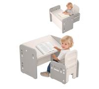 Hominewti Mesa y Silla Infantil Regulables en Altura, Mesa y Silla Multifuncional con Tablero Convertible para Leer, Escribir, Dibujar y Comer, Gris