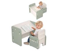 Hominewti Mesa y Silla Infantil Regulables en Altura, Mesa y Silla Multifuncional con Tablero Convertible para Leer, Escribir, Dibujar y Comer, Verde