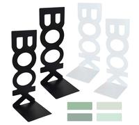 Homirty 2 Pares Sujetalibros de Metal con 4 Piezas Marcapáginas Magnéticos, Sujeta Libros Antideslizante, Soporte Libros Estanteria, Sujetalibros Resistente con Marca Paginas para Oficina Escuela