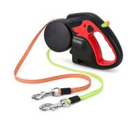 Homirty Correa Retráctil Doble para Perro, Correa para Perros con Luz, Correa Extensible para Dos Perros de 3 Metros, Rotatorio de 360° Doble Retráctil para Perros Pequeños y Medianos (Rojo)