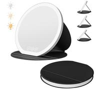 Homirty Espejo Maquillaje con Luz Recargable, Espejo de Maquillaje Iluminado de 3 Colores, Espelho Plegable con Control Táctil para Viajes y Tocador, Brillo Ajustable (Negro)