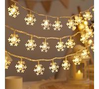 Homirty Guirlanda Luminosa USB Navidad 6m 40 LED - Estrellas y Copos de Nieve, Iluminación Exterior/Interior Resistente a la Intemperie, para Jardín, Fiestas, Salón, Balcón - Blanco Cálido (B)