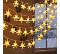Homirty Guirlanda Luminosa USB Navidad 6m 40 LED - Estrellas y Copos de Nieve, Iluminación Exterior/Interior Resistente a la Intemperie, para Jardín, Fiestas, Salón, Balcón - Blanco Cálido (A)