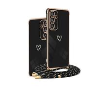 HomiTunky Amor Funda de movil con Cuerda para Colgar Vivo Y31 5G/Y21D 4G, Carcasa TPU Suave Silicona Case con Correa Colgante Ajustable Cuerda Correa de Cuello Cadena Cordón, Negro