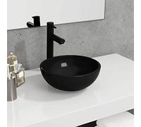 HOMIUSE 30x30x12 cm Lavabo Sobre Encimera con Desagüe y Diseño Sobre la Encimera Negro Lavabo Colgante Lavabo Baño Lavabo de Vidrio Templado Redondo Lavamanos Baño Lavabo Suspendido