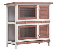 HOMIUSE Conejera para conejos, 4 puertas, marrón, madera, cobayas, casa, accesorios, conejillo de indias, jaula, jaula, conejera para exteriores, fiesta de invierno, jaula para conejos, jaulas de