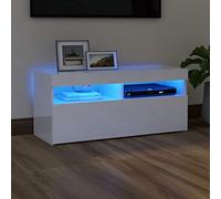 Homiuse Mueble de TV Moderno con Luces LED - Blanco Brillante para Salon - Mesa Television con Iluminación 90x35x40 cm