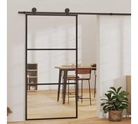 Homiuse Puerta corredera de cristal para habitación, mueble de entrada, diseño que ahorra espacio, transparente y negro, 102 x 205 cm