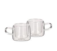 HOMLA Cembra - Juego de 2 tazas de cristal de doble pared para café, té, latte macchiato capuccino, apto para lavavajillas, altura de 5,5 cm, altura de 0,08 l