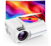 Homlab Proyector de DVD portátil con reproductor de DVD integrado, mini proyector de películas con altavoz integrado, compatible con PC/TV/HDMI/USB/AV, pantalla HD 1080P de 200 pulgadas para películas